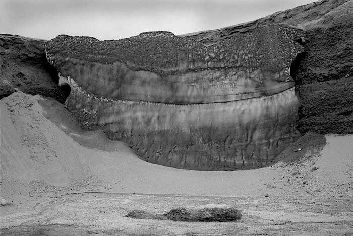 An ice wall along the upper Knife Creek Drainage, 2002.  (© Gary Freeburg)